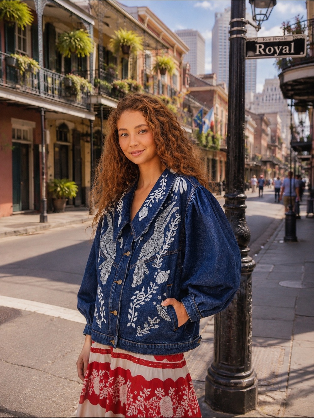 Farm Rio Anthropologie Jungle Flow Embroidered Denim Jacket size M.